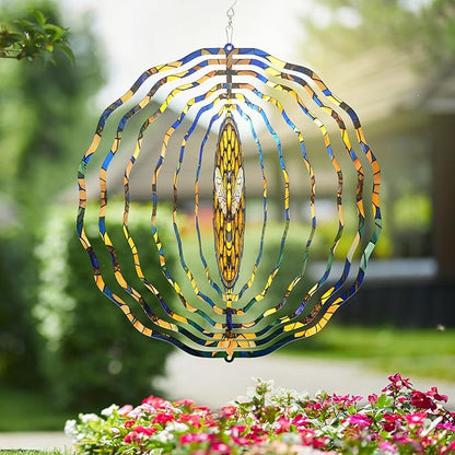 FLAGWIX Bee Wind Spinners Outdoor - 3D Stainless Steel Metal Wind Spinners 12 in - Bee Gifts Decorations for Home, House Outdoor Garden Decor for Outside, Garden Gifts for Women
