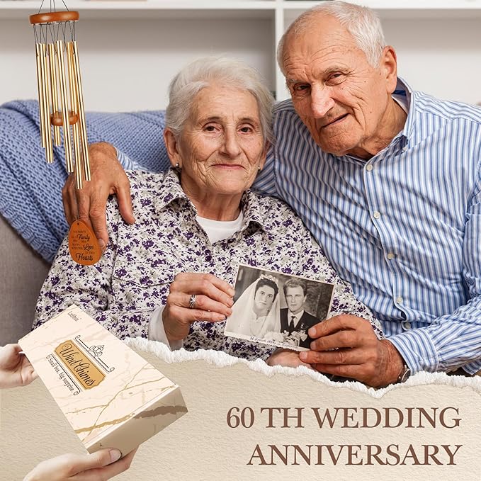 Leebbsin 60th Wedding Anniversary Wind Chime, Happy 60th Anniversary Romantic Gifts for Couple, Parents, Wife, Husband, Friends, Diamond Wedding Anniversary's Keepsake Gifts Ideas