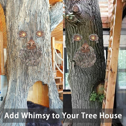 MEETYAMOR Garden Decor for Outside, Funny Tree Faces Bird Feeder Decor Outdoor Statues, Whimsical Old Man Tree Sculpture Decorations for Lawn, Patio, Yard Art