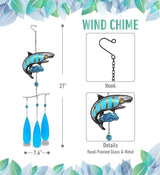 CoTa Global Shark Wind Chime - Handmade Glass and Metal Chime - Ocean Life Hanging Decor - Colorful Home Decor Gift, Indoor and Outdoor Hanging Decoration for Porch, Patio, and Garden - 27 Inches