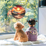 Stained Glass Window Hanging, Mountain River and Sun Suncatcher for Door Terrace Garden Kitchen Home Decor, Scenery Sun Catchers for Christmas Mother's Day Valentine's Day Gift for Women Mom 6.3 in