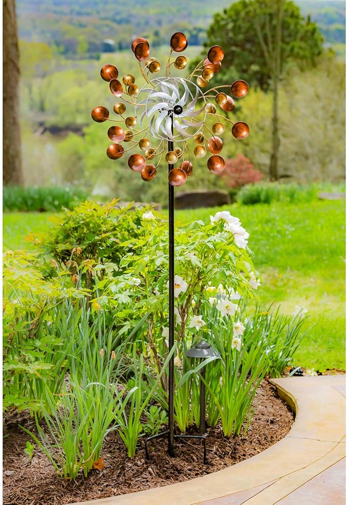 Evergreen Garden Beautiful Summer Copper and Gold Scoops Wind Spinner - 24 x 75 x 11 Inches Fade and Weather Resistant Outdoor Decoration for Homes, Yards and Gardens