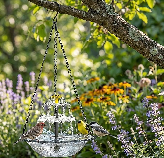 Solar Cascade Hanging Bird Bath Fountain, 2026 New Solar Fountain for Bird Bath Hanging Solar Bird Bath Fountain with Solars Pump & Bowl Decorative Garden Yard Patio (White)