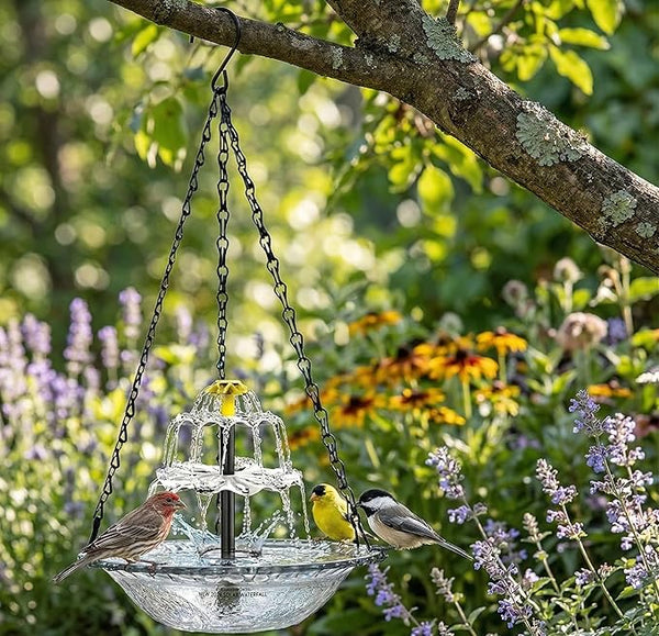 Solar Cascade Hanging Bird Bath Fountain, 2026 New Solar Fountain for Bird Bath Hanging Solar Bird Bath Fountain with Solars Pump & Bowl Decorative Garden Yard Patio (White)