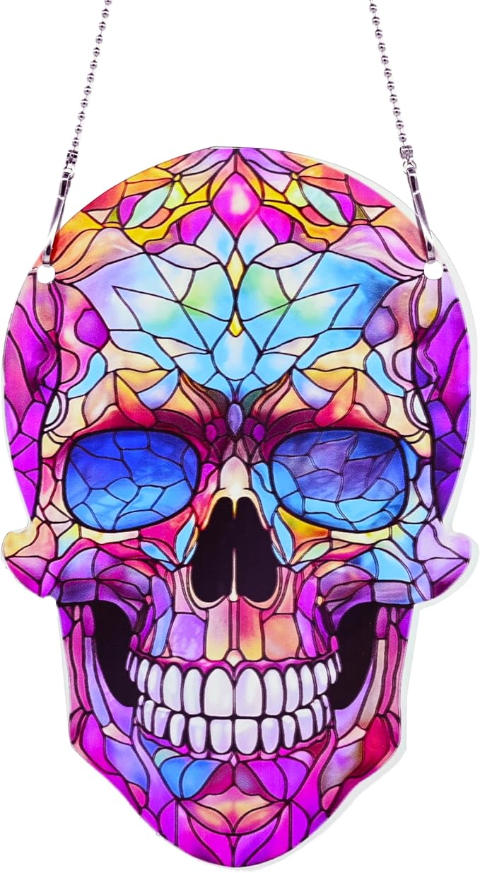 Skull Halloween Ornaments Colorful Window Hanging Decorations Home Wall Decor for Bedroom Patio Indoor Outdoor