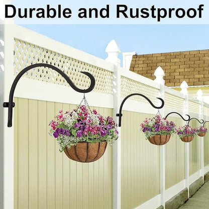 12 Inch Heavy Duty Plant Hanger Wall Hook 6 Pack - Black Iron Hanging Plant Bracket Holds 44 lbs - Rust Resistant Indoor Outdoor Hooks for Bird Feeders Lanterns Wind Chimes Hanging Baskets with Screws