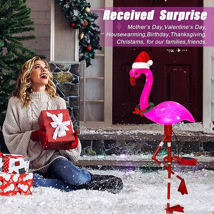 EDOF Solar Garden Lights Flamingo Decorations Outdoor Waterproof,2 Packs Solar Flamingo Light Garden Decor,Pink Flamingo Statue Decorative Figurine Lights for Yard Art Patio Porch Lawn