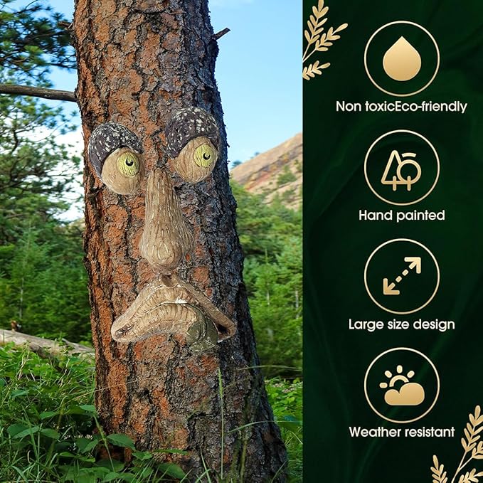 Tree Faces Decor Outdoor, Tree Face Outdoor Statues Old Man Trees Hugger Bark Ghost Yard Art Garden Decoration, Trees Decorations Outdoor for Halloween Easter