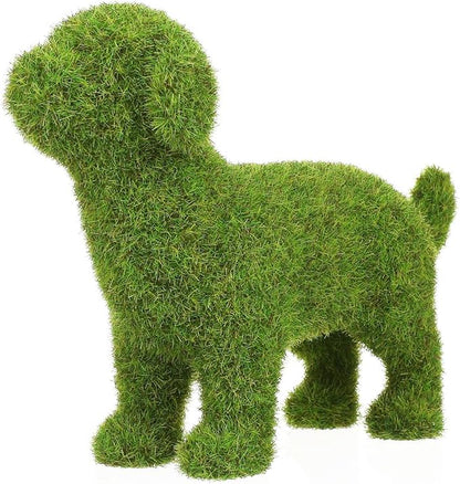VILLCASE 6.88 Inch Flocked Dog Figurine, Faux Moss Puppy Statue for Garden and Patio Decor, Realistic Green Artificial Topiary Animal Ornament for Indoor Desktop, Shelf and Photography Prop