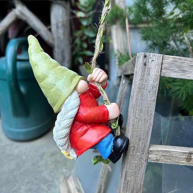 Hanging Gnome Statue Decoration, Climbing Gnomes Statue Figurine Ornament for Indoor Outdoor Home Decor, Gift for Women, Mom