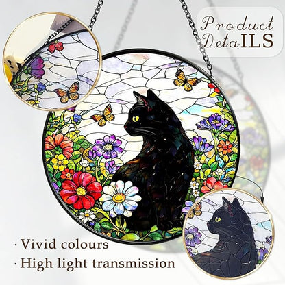 Stained Glass Suncatchers for Windows, 8 in Hanging Sun Catchers Indoor Window, Cat Suncatcher for Home Decor, Garden, Patio
