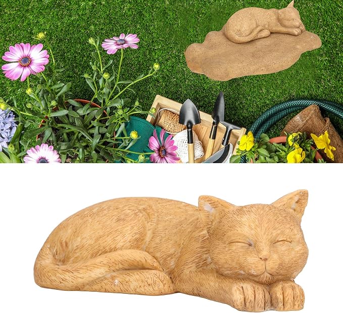 Hapivida Cat Garden Statue for Yard, Garden Memorial Stone Sleeping Cat Statue Decor Outdoor Resin Realistics Sculptures Decoration Gift