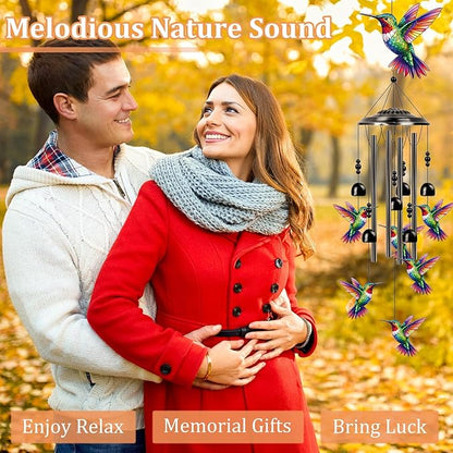 Hummingbird Wind Chimes for Outside - Colorful Hummingbird Gifts for Women Men Mom Grandma Mother's Day, Black Metal Wind Chimes for Outdoor Garden Patio Yard Decor