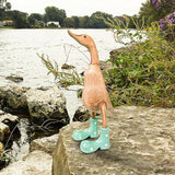Wooden Crafted Duck Figurine with Spotty Wellies Funny Standing Duck Statues Decorative Resin Rain Boot Animal Sculpture Collectible Crafts Waterproof Garden Lawn Ornament (Green, 9.8Inch)