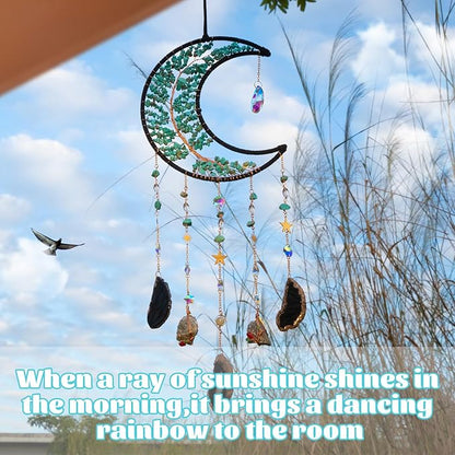 Crystal Wind Chimes，Moon Tree of Life Suncatchers for Windows Hanging Decoration Crystal Suncatcher Hainging Window Wall Room Decor Gifts for Adults Girls