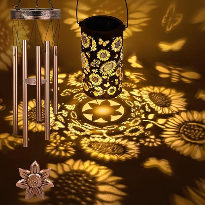 YHmall Solar Wind Chimes for Outside, 35'' Sunflower Gifts for Women Mom Grandma Windchimes Outdoors, Solar Lantern Memorial Wind Chimes Teacher Appreciation Unique for Garden Decor