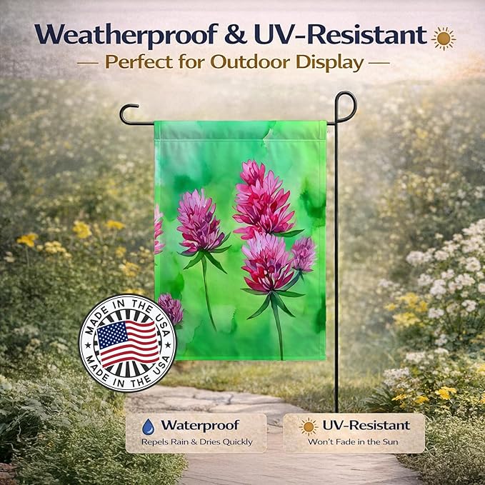 Caroline's Treasures Vermont Red Clover in Watercolor Garden Flag Mailbox Flag Decorative Yard Flag Banner Outside Patio Artwork Yard Flower Beds, Garden Size, Multicolor