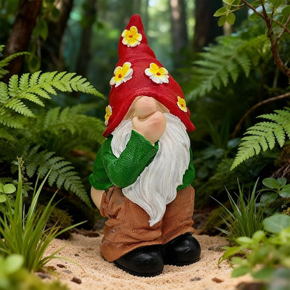 Spring Garden Gnome Statues - Funny Gnome Pants Down Outdoor Resin with Flower Hats Sculptures Decor for Indoor Home Table Patio Yard Porch Balcony, Housewarming Birthday