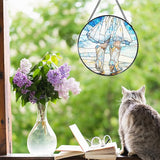 Western Cowgirl Boots Stained Glass Window Hanging Suncatcher, Western Cowboy Sun Catcher Indoor Window Decor Gifts for Women, Blue Country Painted Glass Wall Hanging Decorations 7.8x7.8 in
