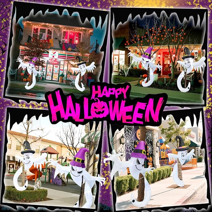 【2025 Latest Release】 Halloween Inflatables Ghost Outdoor Decorations 6FT Double Ghosts Inflatable with 4 LED Lights Cute Blow Up Yard Decor for Outdoor Ghost Decor for Yard Garden Lawn