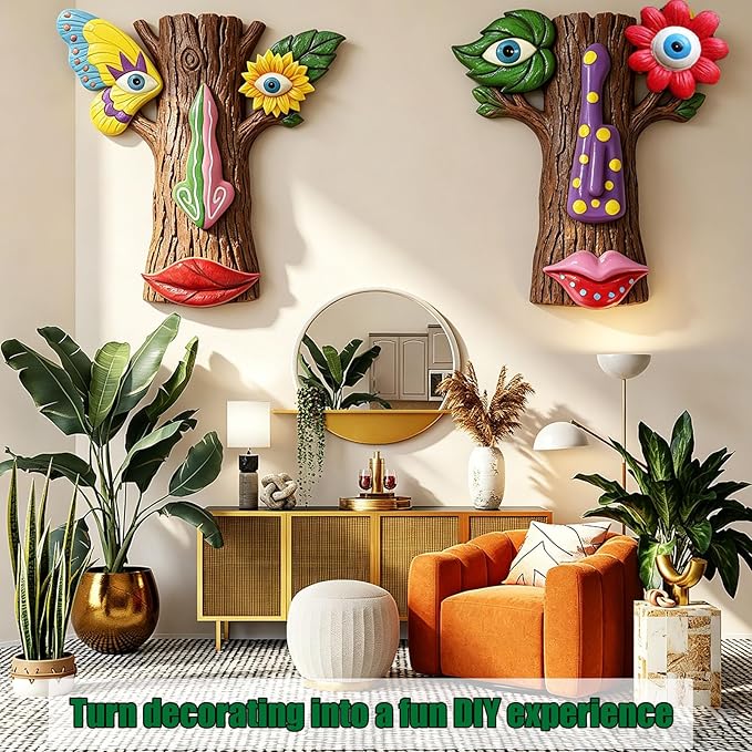 Tree Faces Decor Outdoor, Trees Art Decoration, Colorful Funny Outdoor Tree Faces Decor Creative Face for Patio Trees and Wall Decoration (Color 2)