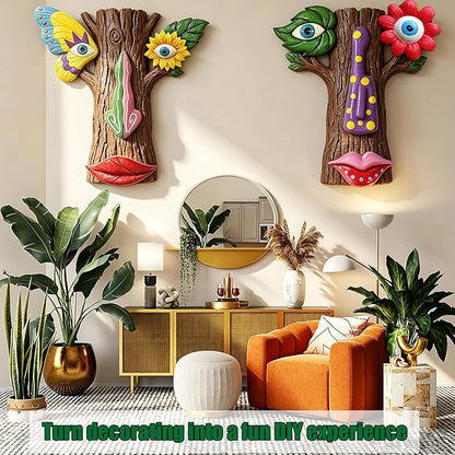 Tree Faces Decor Outdoor, Trees Art Decoration, Colorful Funny Outdoor Tree Faces Decor Creative Face for Patio Trees and Wall Decoration (Color 2)