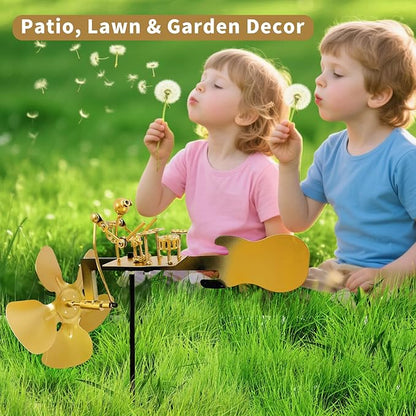 Handmade Metal Drummer Windmill, Rock Art Sculptures, Wind-Powered Kinetic Figurines, Wind Spinners for Garden Yard Lawn Patio Decor, Unique Drummer Statue Gift for Music Lovers