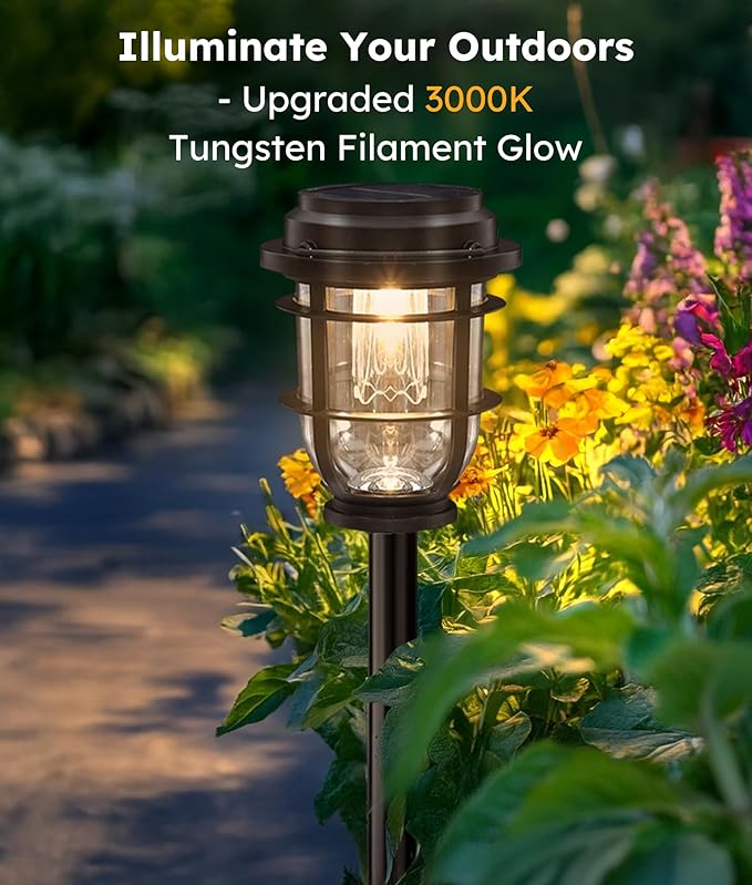 Vuees Bright Solar Pathway Lights Outdoor, 6 Pack Waterproof IP65, Auto On/Off Solar Powered Garden Lights for Yard Lawn Walkway Landscape Pool Outside - 3-in-1 Hanging, Tabletop & Stake Lighting