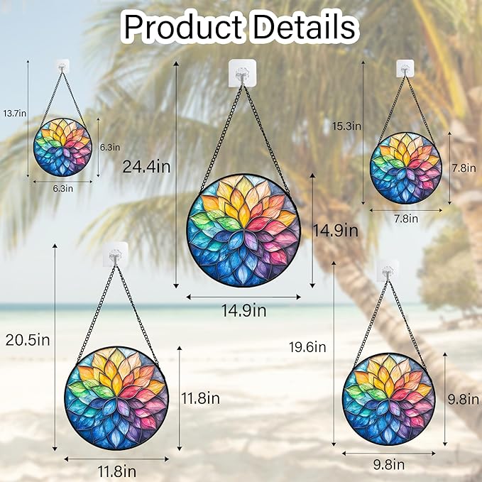 DASTOLL Stained Glass Window Hanging, Colorful Flower Petals Sun Catchers Diamond Glass Panel Hangings Suncatcher Decor for Birthday for Women, Men, Wife, Aunt, and Mom 9.8 in