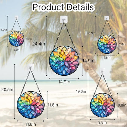 DASTOLL Stained Glass Window Hanging, Colorful Flower Petals Sun Catchers Diamond Glass Panel Hangings Suncatcher Decor for Birthday for Women, Men, Wife, Aunt, and Mom 7.8 in