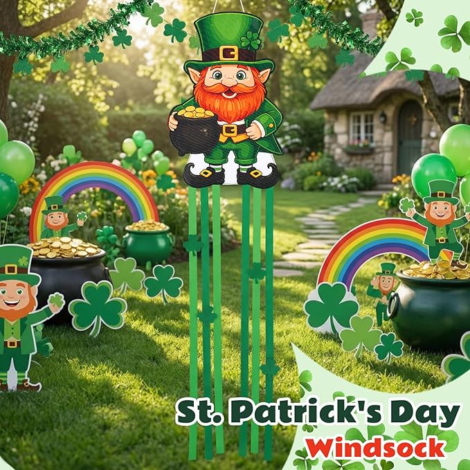 Soulchen St. Patrick's Day Leprechaun Windsock for Outside 40'' Windsocks for St. Patrick's Day Decorations Hanging Leprechaun for Farmhouse Garden Home Yard Decor