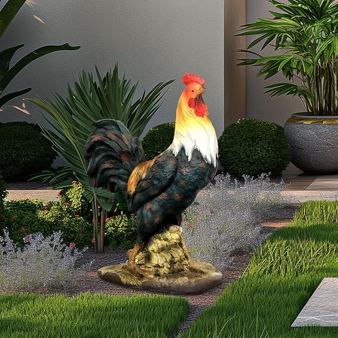 22.4" H Rooster Garden Statue – Garden Decor with Realistic Detail Chicken Sculpture, Standing Rooster Garden Ornament for Decor