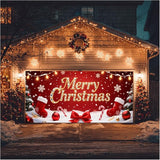 HOMETITUTE Christmas Garage Door Banner 13x6ft Merry Xmas Gold Sign Stockings Candy Bows Ornaments Snowflakes Red Backdrop Outdoor Yard Photo Background Holiday Decoration