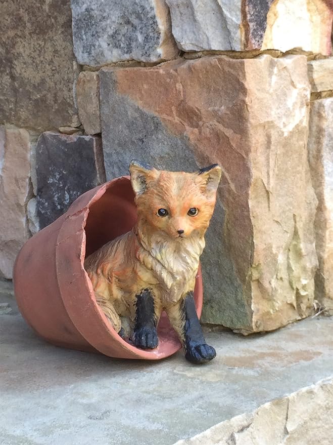 homestyles Call of The Wild Baby Fox in a Pot Garden Statue Figurine
