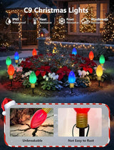 Jumbo C9 LED Christmas Pathway Lights Outdoor, 2 Pack 7 Ft Jumbo Christmas Lights with Pathway Marker Stakes, 8 Giant Multicolor Bulbs Outdoor Holiday Decorations for Lawn Yard Garden