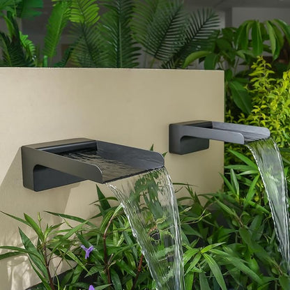 304 Stainless Steel Outdoor Garden Waterfall Spout, Water Fountain Spillway Made Exquisite Handcrafted for Landscape Decors, Patios, Pools, Courtyards, Water Walls (Black Powder Coating)