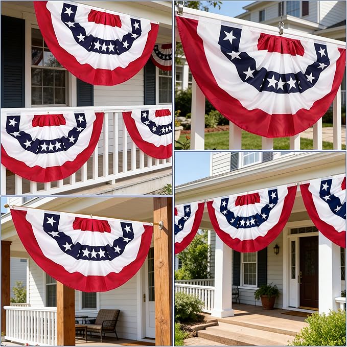 2.5x5 FT 4th of July Accessories, USA Pleated Fan Flag 5PCS, Patriotic Half Fan Bunting, Thick Polyester American Flag Decor for 250th Anniversary Independence Day Yard Porch Garden Outdoor