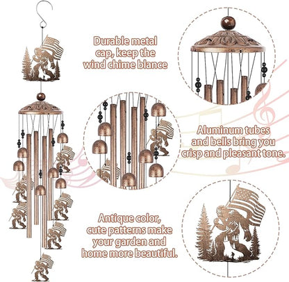 Bigfoot Wind Chime for Outside, Sasquatch Gifts for Women Men, Metal Forest Animal Wind Chime Yard Art Birthday Gift, Home Garden Patio Outdoor Indoor Decor