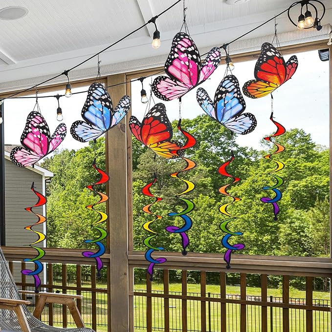 3pcs Butterfly Windmill, Garden Wheel Spinner, Hanging Windsock, Colorful Pin Wheel, Fabric Windmill Wheel, 40inch Whirligigs Windmill, Outdoor Courtyard, Lawn, Decoration Wind Spinner