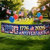9.8 x 1.6 FT 250th Anniversary Banner, Red White Blue Stars Stripes Design for Independence Day, 1776-2026 250 Years Birthday, Patriotic Outdoor Yard Decor, Fence Banner Home Outside Decorations