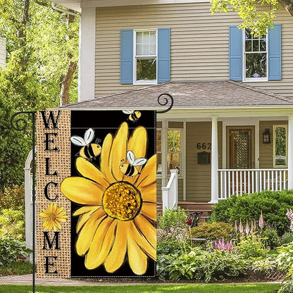 AVOIN colorlife Spring Summer Bee Sunflower Garden Flag 12x18 Inch Double Sided, Welcome Holiday Burlap Yard Outdoor Decoration