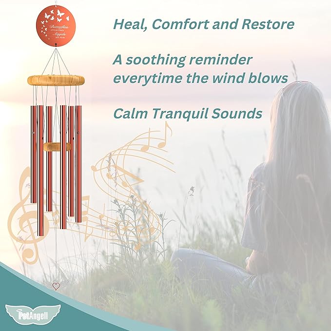 Sympathy Memorial Wind Chimes for Loss of Loved One - Large 26" Bronze Bereavement Gift for Outdoors, in Memory of Mother, Father, or Dog