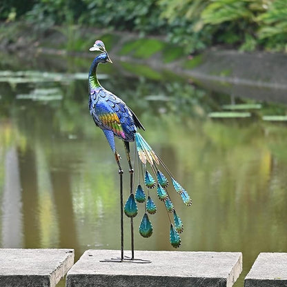 TERESA'S COLLECTIONS Garden Decor, Peacock Garden Decor with Colorful Painting, 24'', Waterproof Metal Garden Statue, Peacock Gifts, Garden Gifts for Women Mom, Indoor/Outdoor