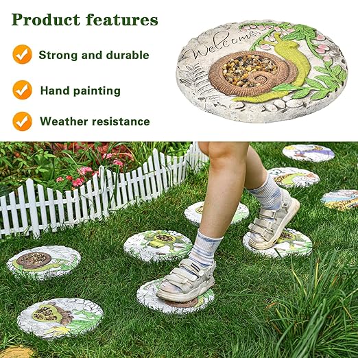 Sungmor 3PC Pretty Garden Stepping Stones, 9.8" Large Concrete Decorative Stones with Beautiful Pattern, Unique Outdoor Lawn Accents, Yard Walkway Flower Bed Wall Shelf Welcome Friends Decorations