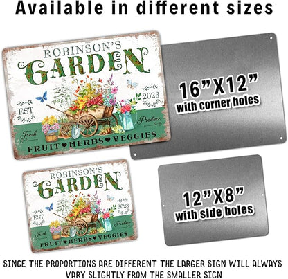 Custom Metal Signs with Name Made in USA Personalized Vintage Garden Sign Waterproof Vintage Decorative Metal Print for Wall Decor Customized Home Garden Ideas Gifts Artwork Prints for Yard Ourdoor