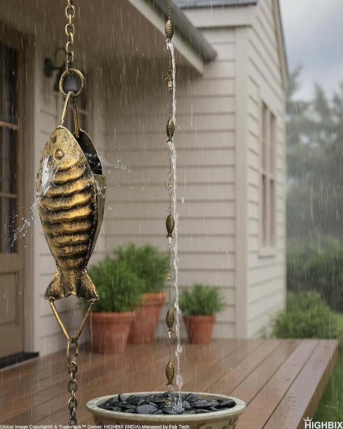 HIGHBIX Rain Chain 8ft Handmade Garden Display Hanging Replacement for Gutter Downspouts Black Powder Coated (Theme 4)