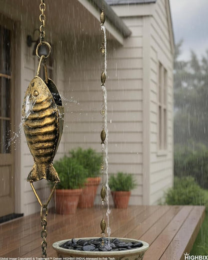 HIGHBIX Rain Chain 8ft Handmade Garden Display Hanging Replacement for Gutter Downspouts Black Powder Coated (Theme 4)