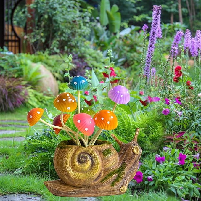 Solar Garden Statues Outdoor, Snail Garden Decor Solar Lights with Mushrooms, Birthday Gifts for Women Mom Grandma, Fairy Accessories for Patio Yard Lawn Backyard Balcony Housewarming Ornament