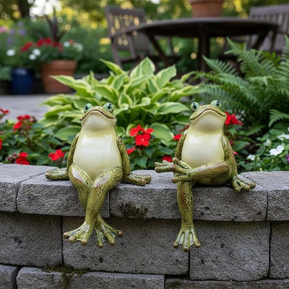 Braxio Frog Statue Outdoor Garden Decor - 2-Pack Sitting Frog Sculptures for Patio, Yard, Plant Pot, Cute Cartoon Frog Figurines Home Decor Gift, Resin Art Ornament 4.2 x 4.5 x 5.2 Inches