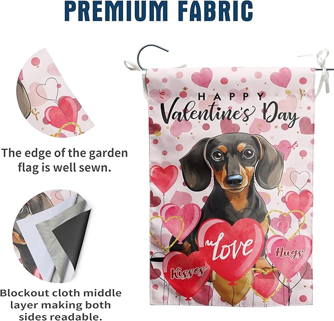 Dachshund Valentine Garden Flag Valentines Day Flags for Outside 12x18 Double Sided Small Yard Flags Dog Valentine's Day Decor Outdoor Lawn Valentines Banners Front Porch